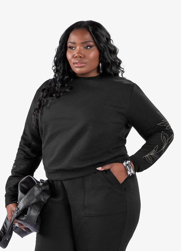 Blusão Moletom Plus Size Preto