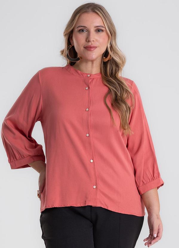 Camisa Manga 3/4 Gola Padre Plus Size Laranja