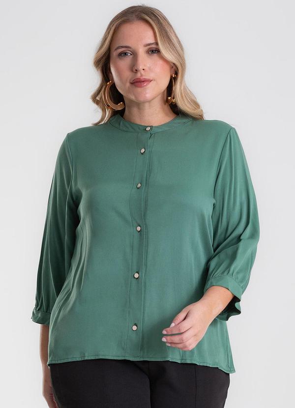 Camisa Manga 3/4 Gola Padre Plus Size Verde