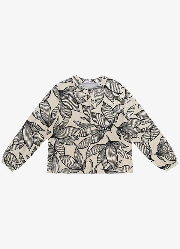 Camisa Manga Longa Estampada Plus Size Bege