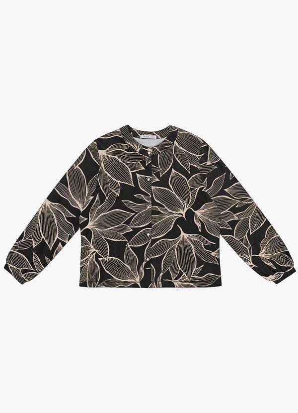 Camisa Manga Longa Estampada Plus Size Preto