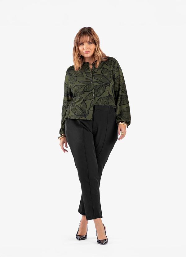 Camisa Manga Longa Estampada Plus Size Verde