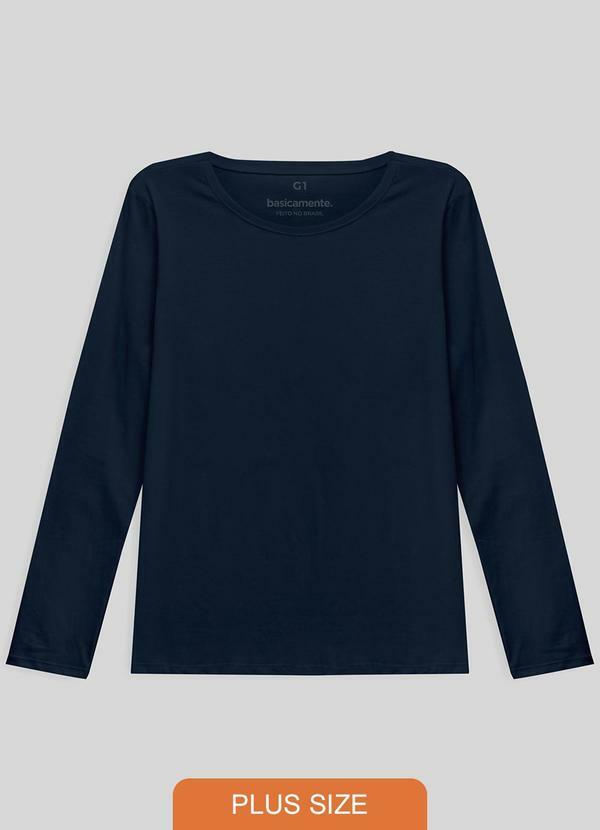 Camiseta Babylook Manga Longa Gola C Plus Azul