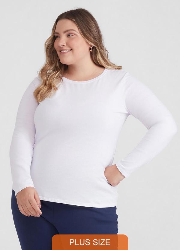 Camiseta Babylook Manga Longa Gola C Plus Branco