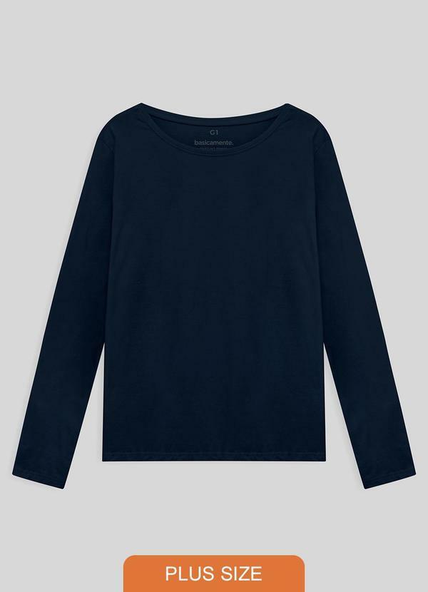Camiseta Básica Manga Longa Plus Feminina Azul