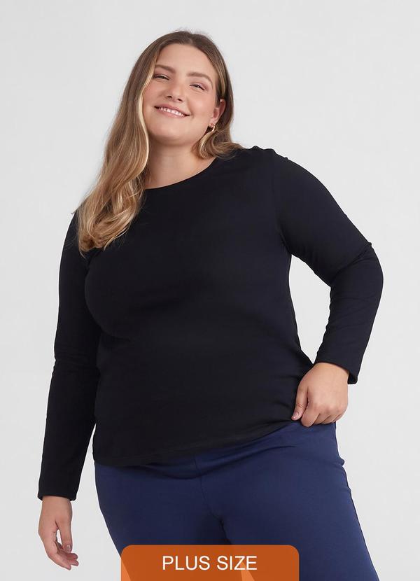 Camiseta Básica Manga Longa Plus Feminina Preto