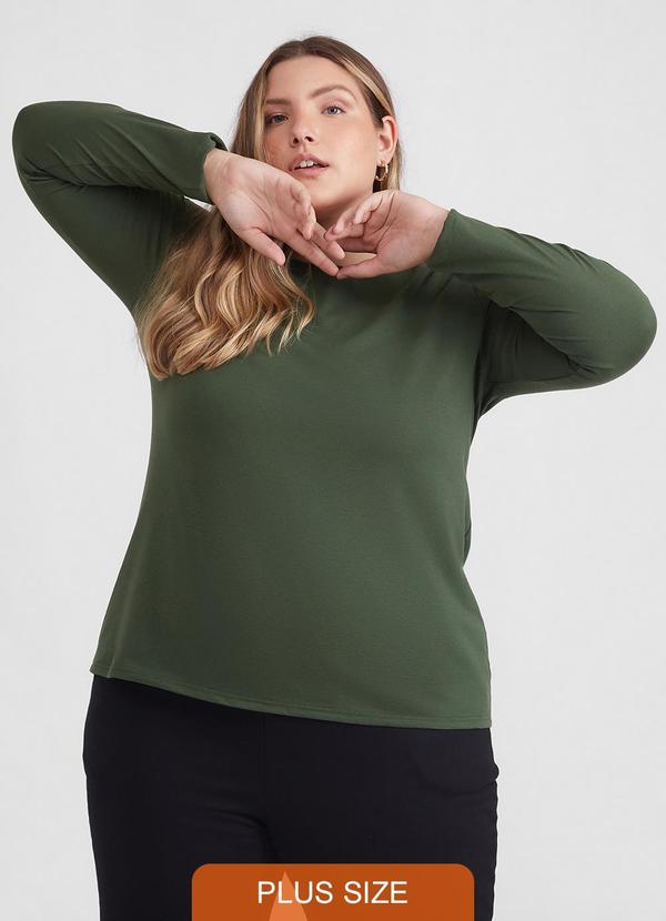 Camiseta Básica Manga Longa Plus Verde Selva