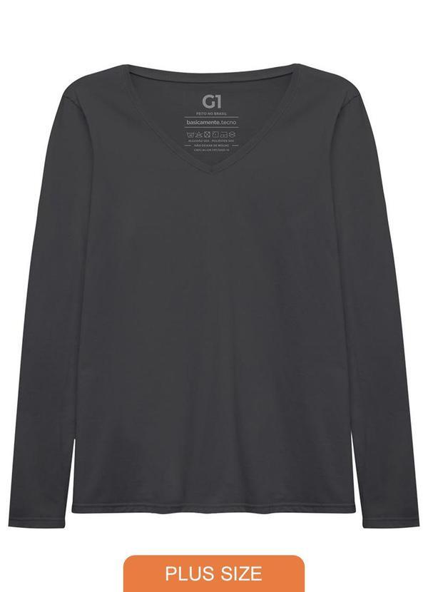 Camiseta Slim Gola V Manga Longa Cinza Ardósia
