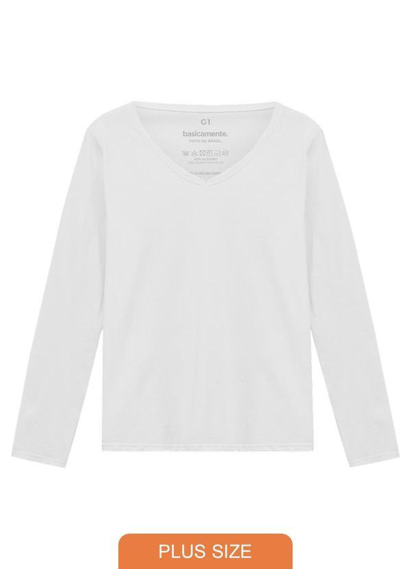 Camiseta Slim Gola V Manga Longa Plus Branco