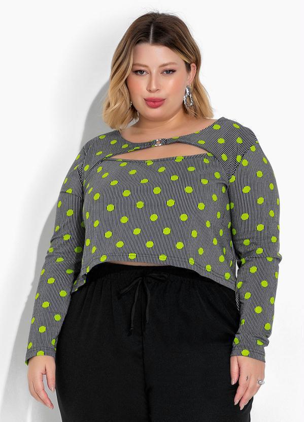 Cropped Poá e Listras Recorte Vazado Plus Size