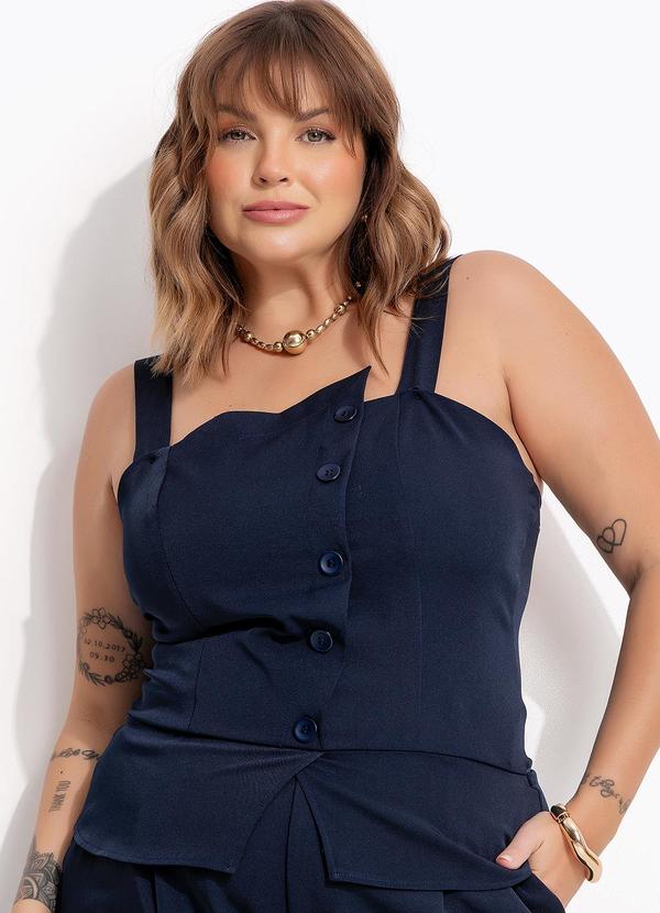 Blusa Azul Marinho em Crepe Plano