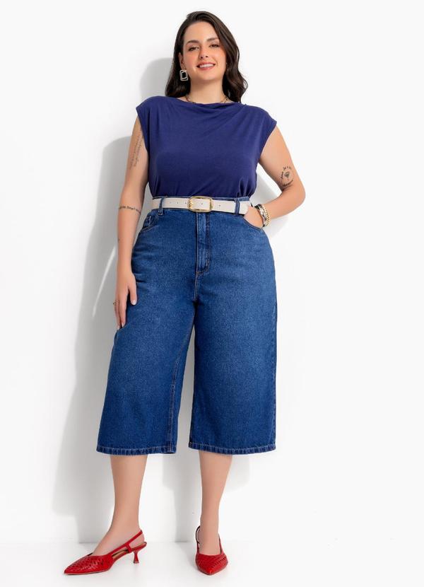 Blusa Azul Marinho em Malha Suede