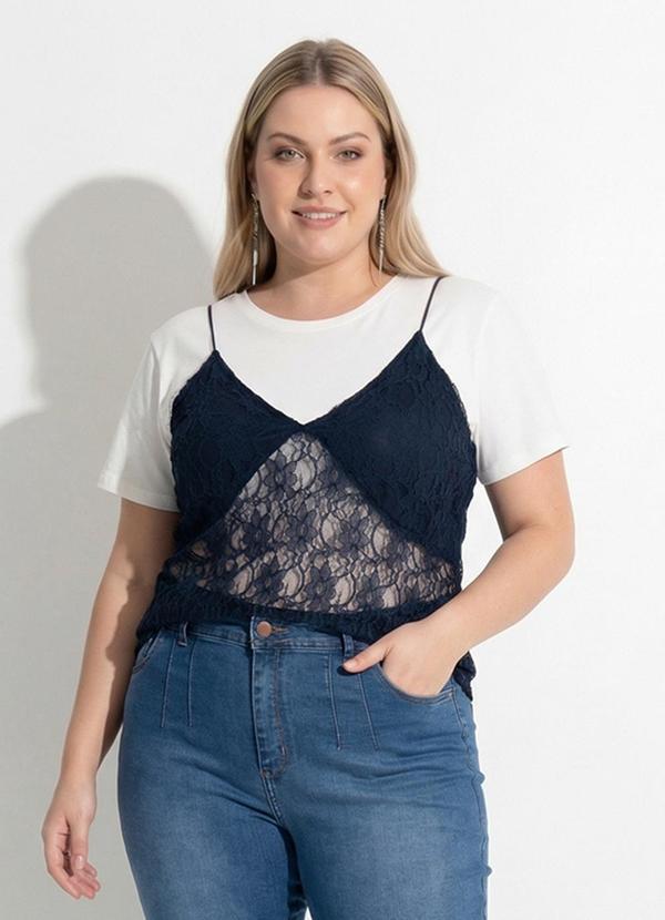 Blusa Azul Marinho em Renda de Alcinha