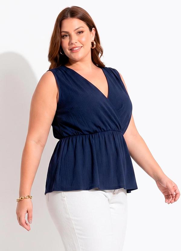 Blusa Azul Marinho Malha Plissada