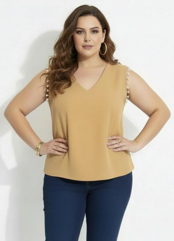 Blusa Bege em Moletom sem Pelucia