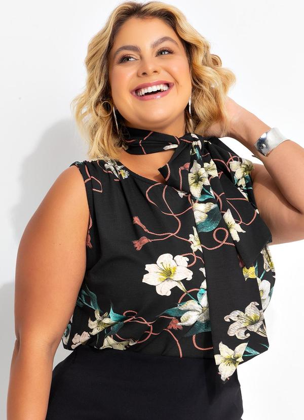 Blusa Floral Preta com Amarração