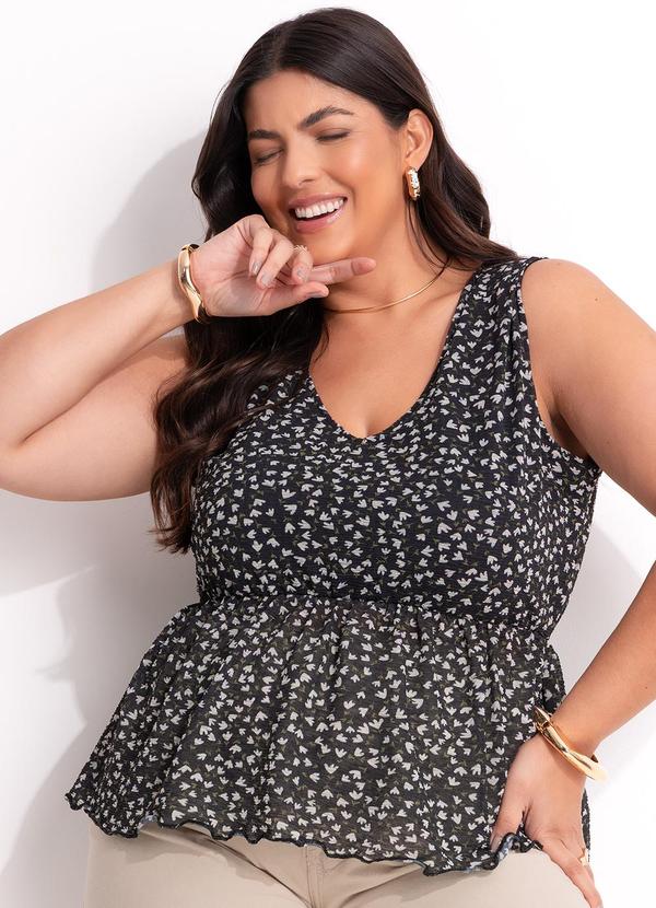 Blusa Floral Preto em Malha Crepe