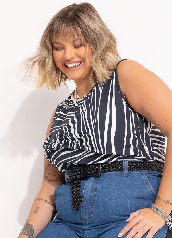 Blusa Listrado Irregular em Malha com Elastano