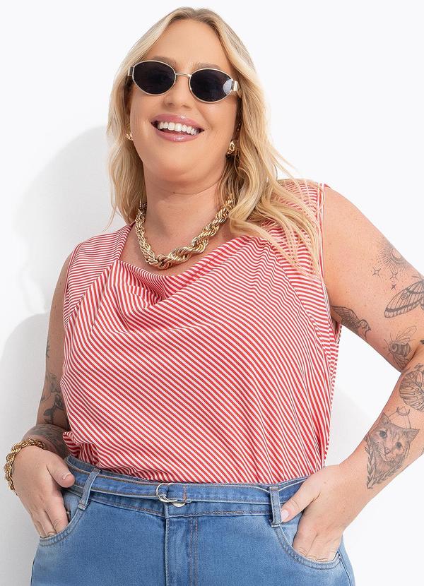 Blusa Listrado Vermelho em Malha Leve