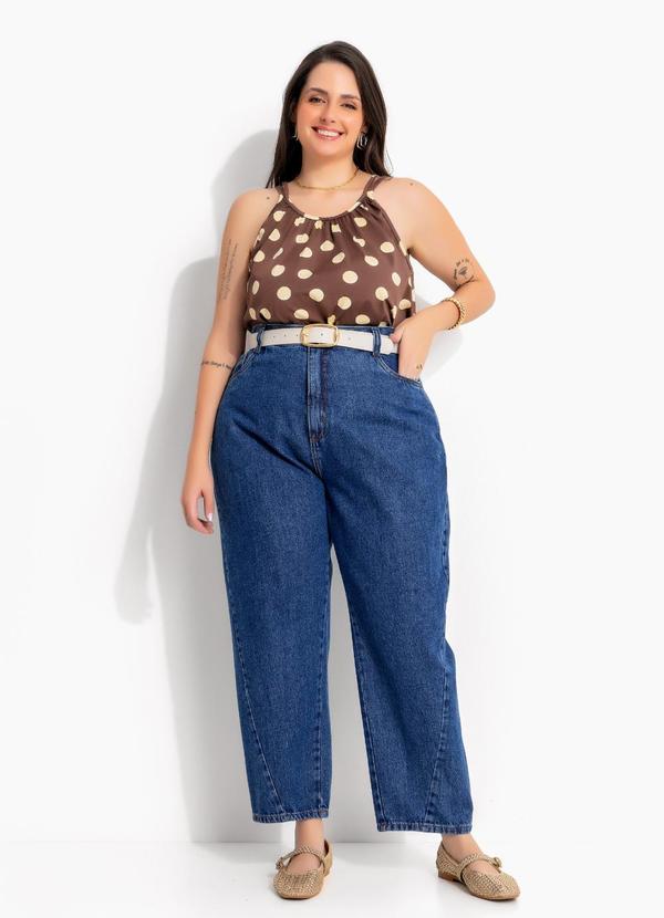 Blusa Marrom com Poá Amarelo de Alça Dupla em Suplex