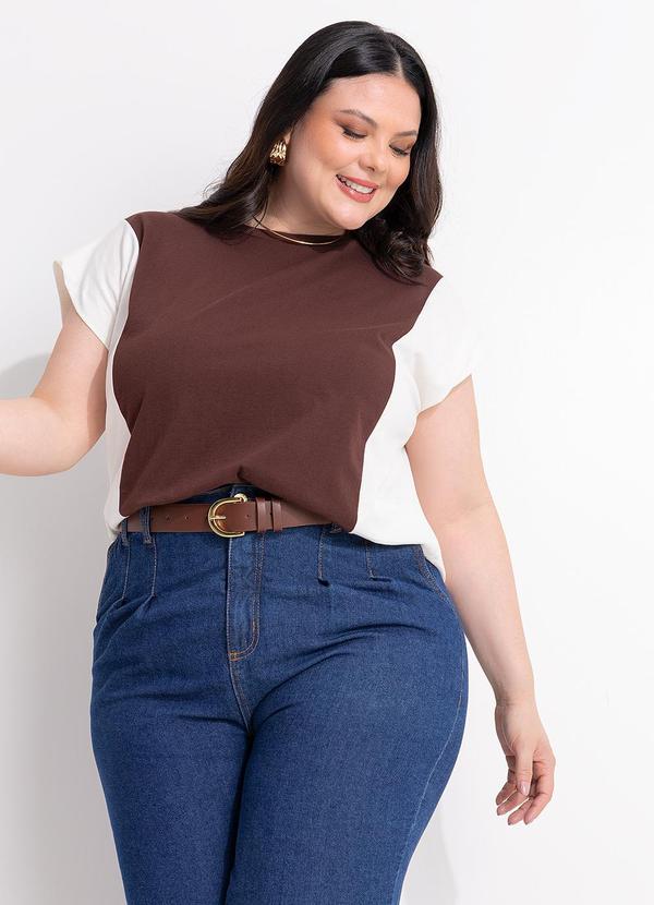 Blusa Marrom/Off White em Algodão