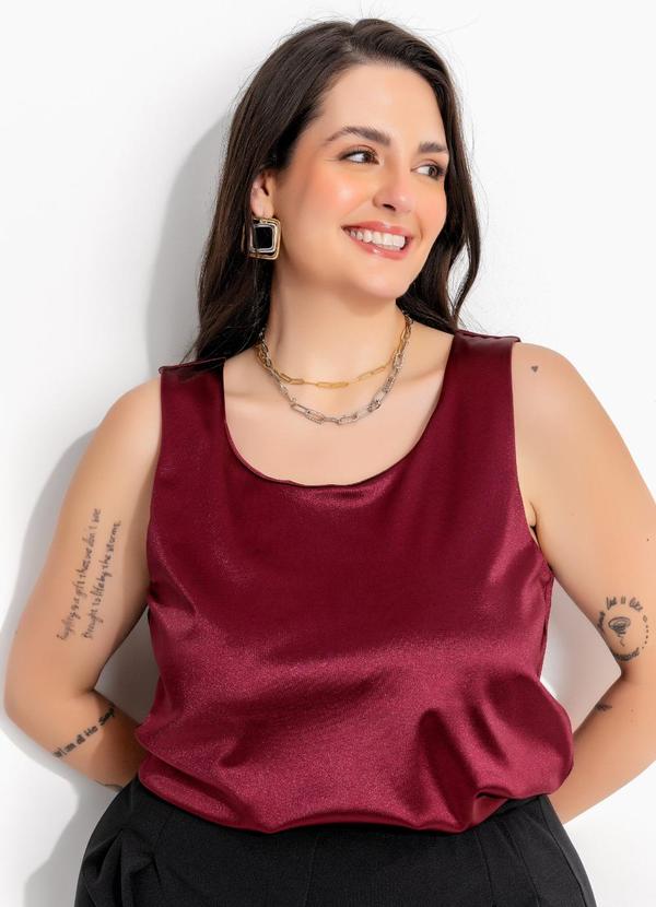 Blusa Regata Bordô em Malha Acetinada com Elastano