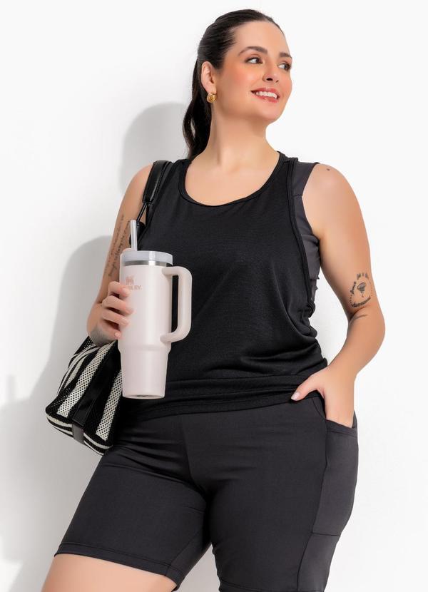 Blusa Regata Nadador Preta em Malha Dry Fit