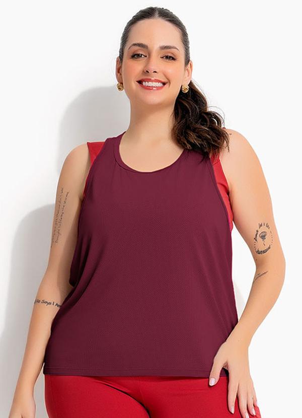Blusa Regata Nadador Vemelho Bordô em Malha Dry Fit