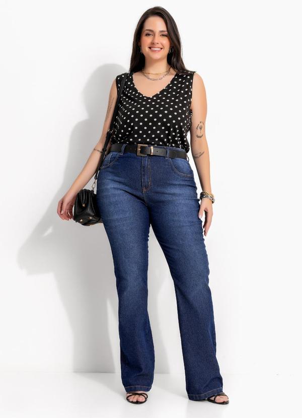 Blusa Regata Poá em Malha de Viscose com Elastano