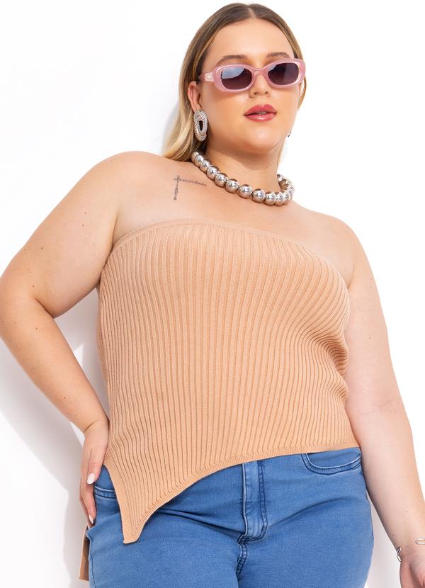 Blusa sem Alças Bege em Tricô Modal