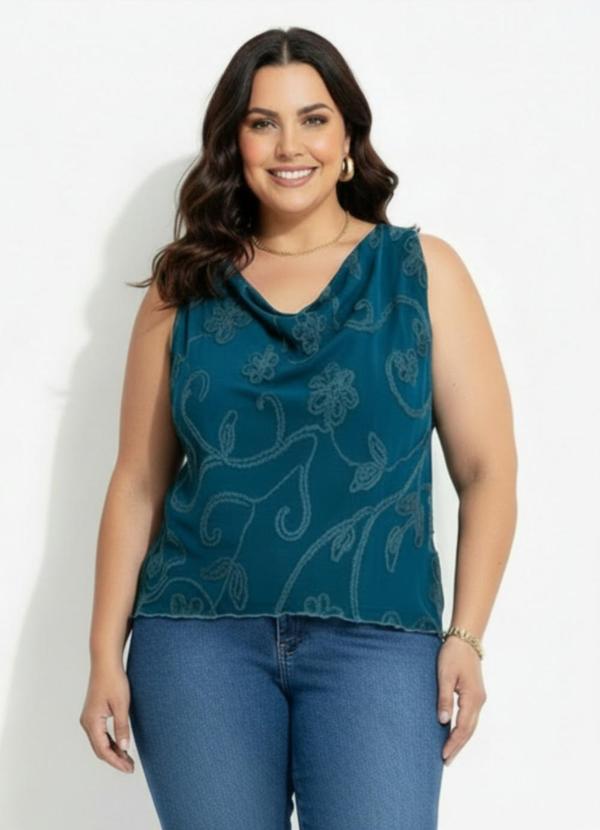 Blusa Verde Escuro em Tule Bordado