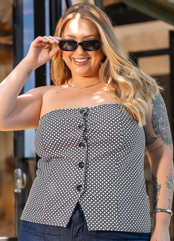 Blusa Xadrez Preto e Branco em Malha Piquet