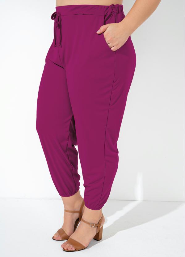 Calça Púrpura Jogger com Bolsos Plus Size
