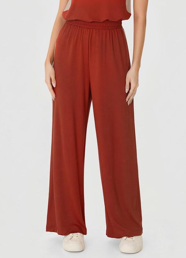Calça Wide Leg em Moletinho Plus Terracota