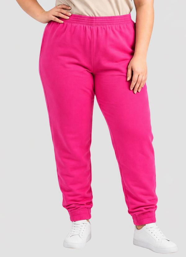 Calça Moletom Plus Size Elastico no Punho Rosa