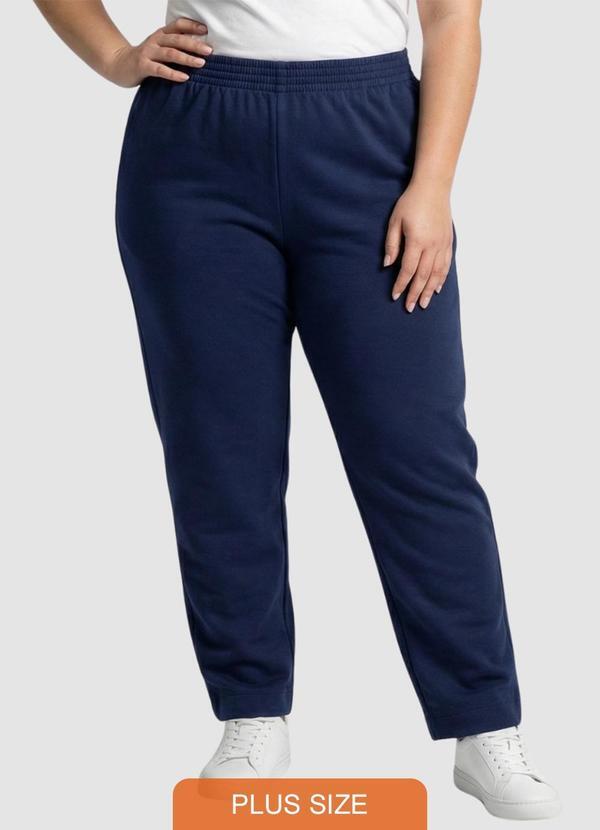 Calça Moletom Plus Size Punho Bainha Azul