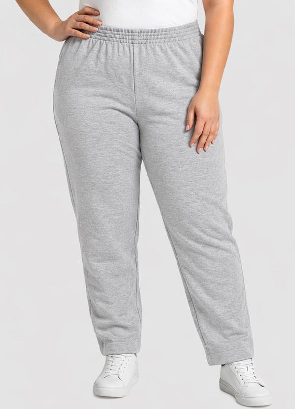 Calça Moletom Plus Size Punho Bainha Cinza