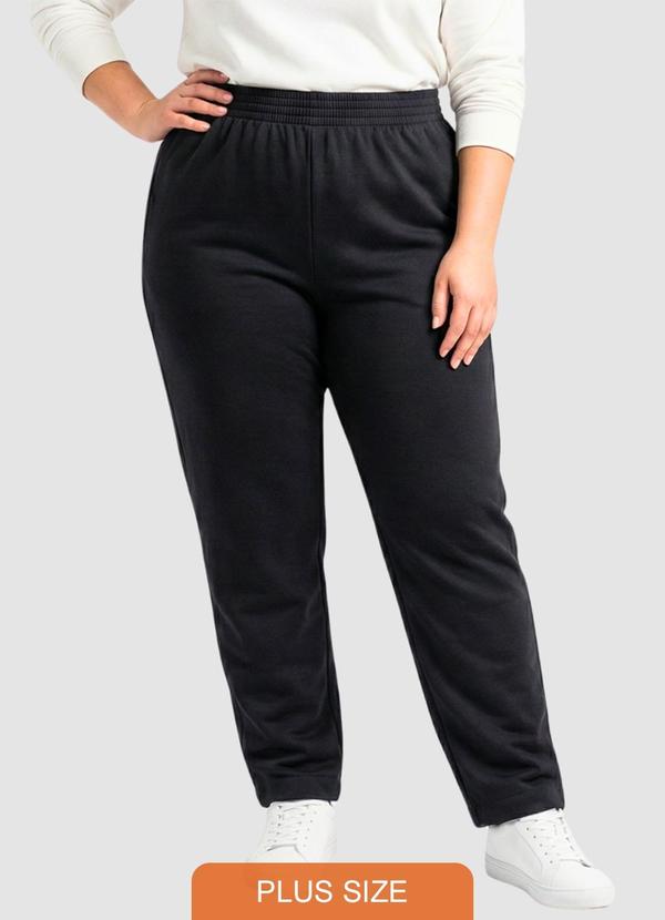Calça Moletom Plus Size Punho Bainha Preto