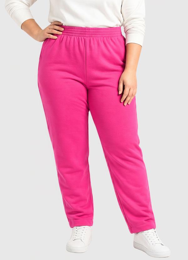 Calça Moletom Plus Size Punho Bainha Rosa