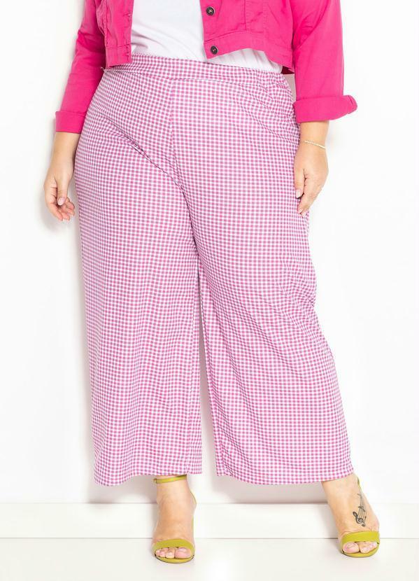 Calça Xadrez Rosa Cropped Plus Size