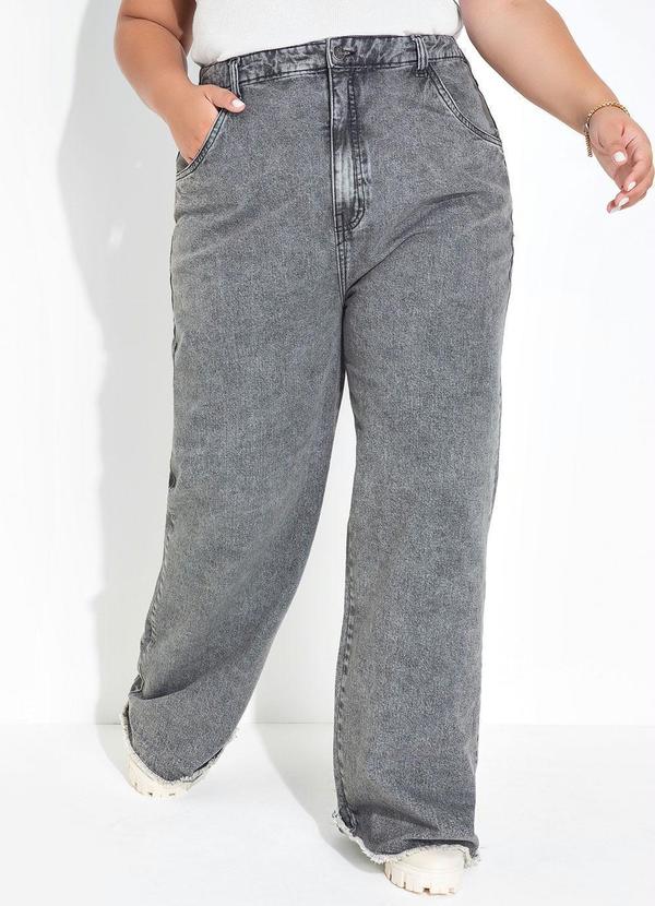 Calça Jeans Cinza Wide Leg Plus Size