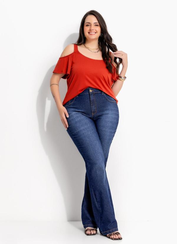 Calça Jeans Escuro Flare com Elastano