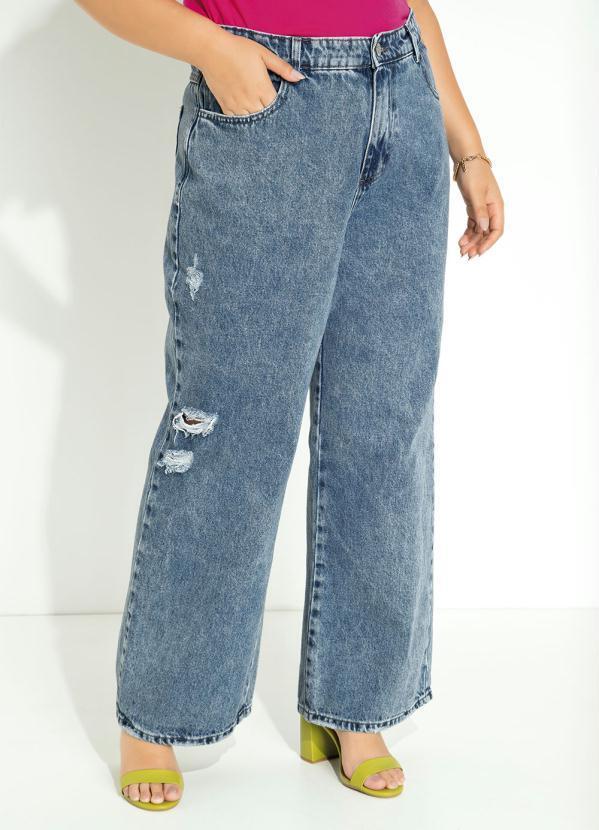 Calça Jeans Plus Size Wide Leg Sawary