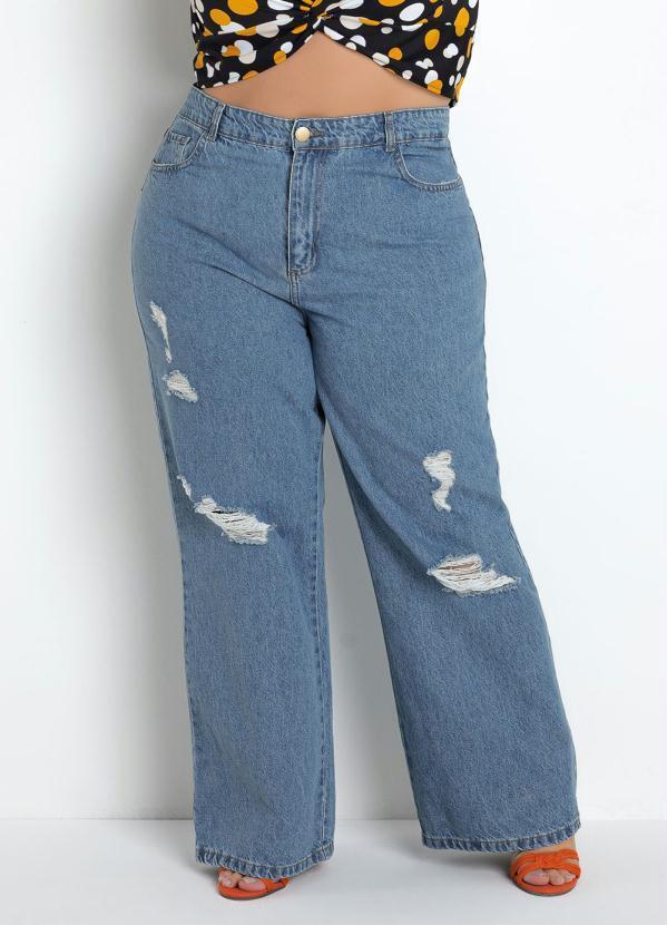 Calça Jeans Wide Leg Sawary Plus Size