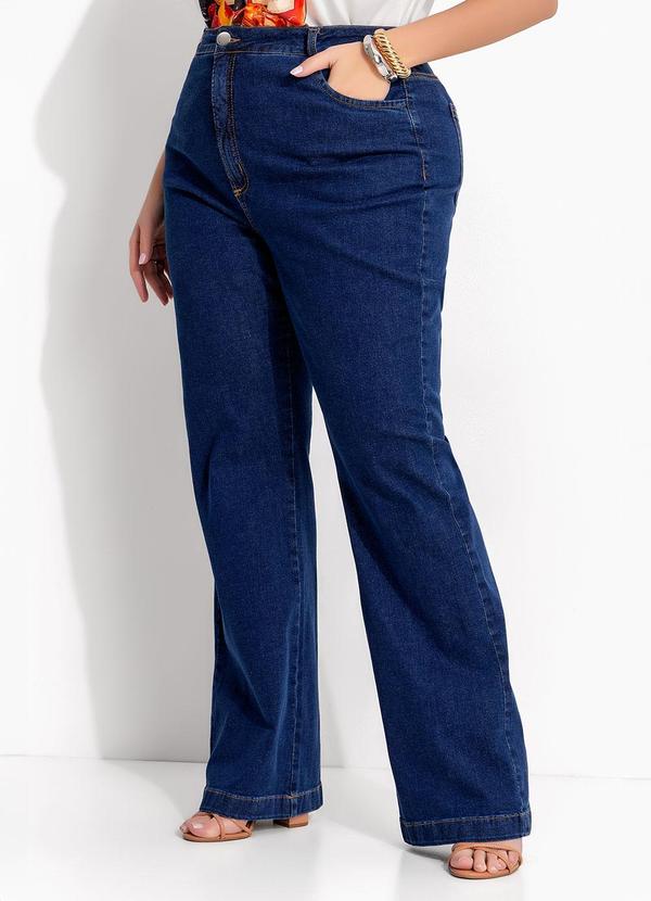 Calça Reta Jeans Azul Escuro com Elastano