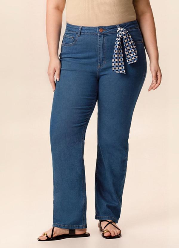Calça Reta Jeans com Lenço Azul