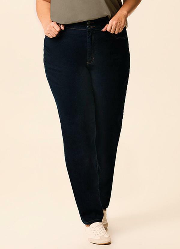 Calça Reta Jeans Stretch Azul Escuro