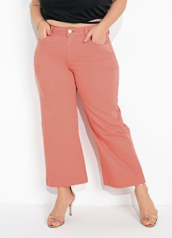 Calça Reta Salmão com Bolsos Sawary Plus Size