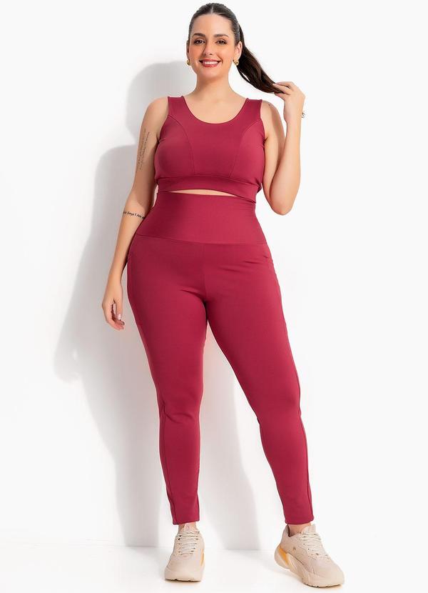Legging Bordô Zero Transparência com Bolsos Laterais