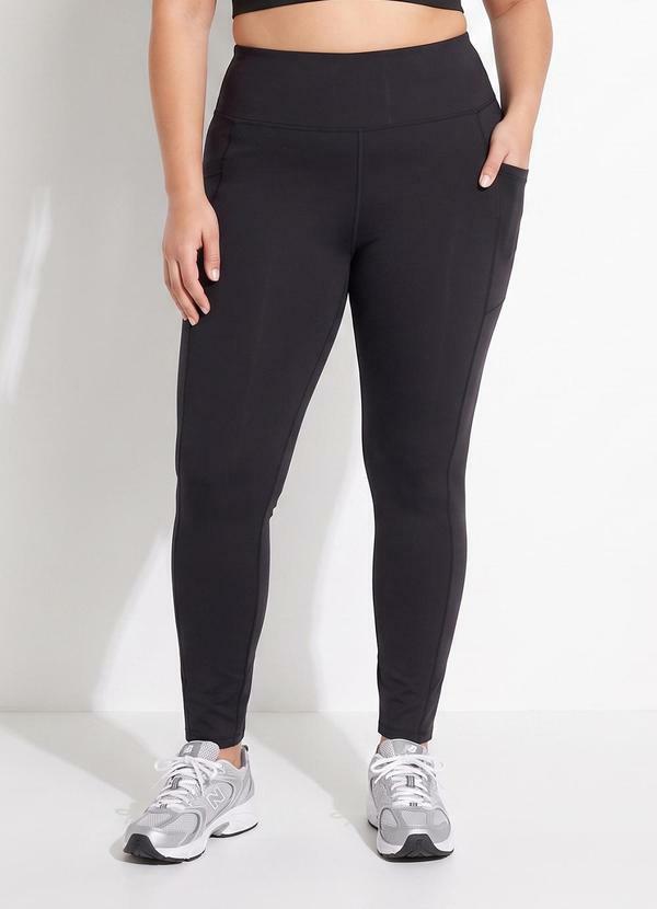Legging Preta Zero Transparência com Bolsos Laterais